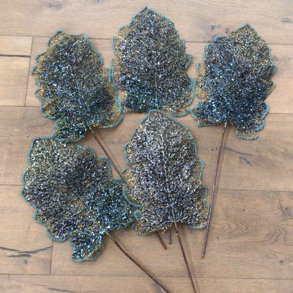 Set of 5 blue Faux Artificial Flowers Leaves - Picture 2 of 13